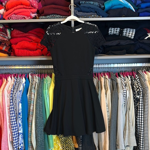 Parker Dresses & Skirts - Parker black short sleeve with lace cut outs skater dress size S